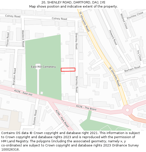 20, SHENLEY ROAD, DARTFORD, DA1 1YE: Location map and indicative extent of plot