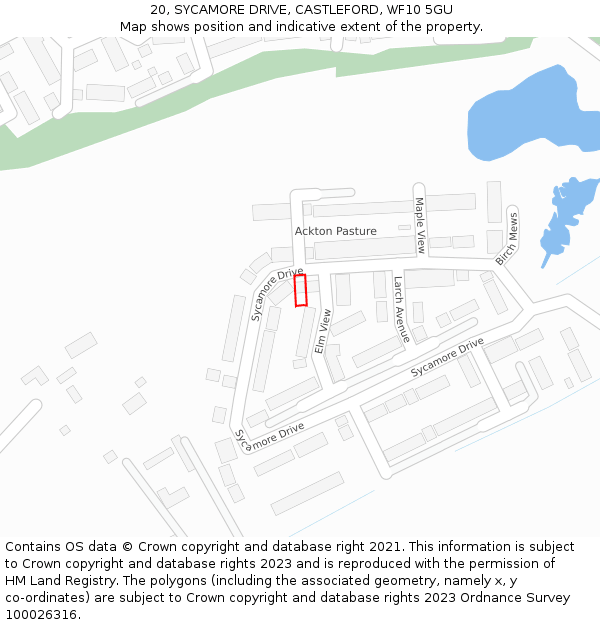 20, SYCAMORE DRIVE, CASTLEFORD, WF10 5GU: Location map and indicative extent of plot