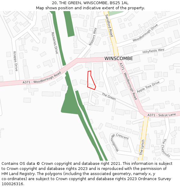 20, THE GREEN, WINSCOMBE, BS25 1AL: Location map and indicative extent of plot