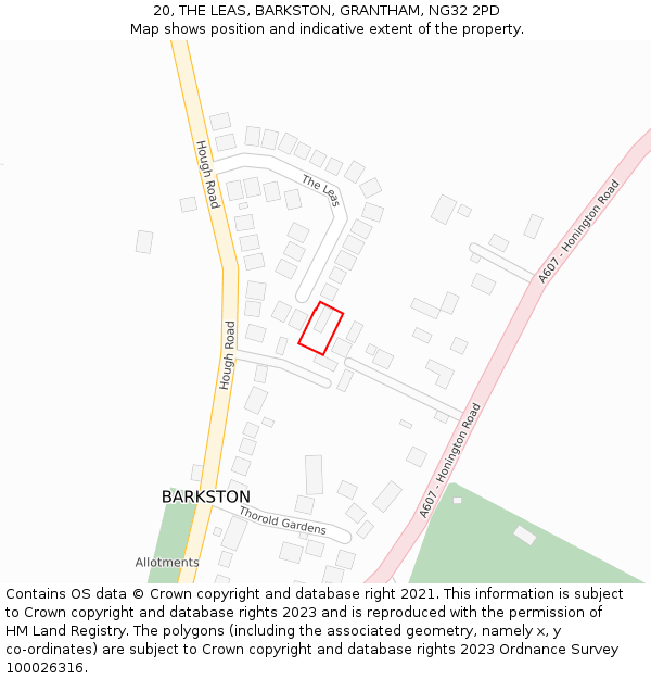 20, THE LEAS, BARKSTON, GRANTHAM, NG32 2PD: Location map and indicative extent of plot