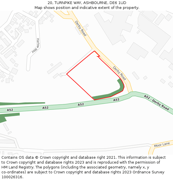 20, TURNPIKE WAY, ASHBOURNE, DE6 1UD: Location map and indicative extent of plot