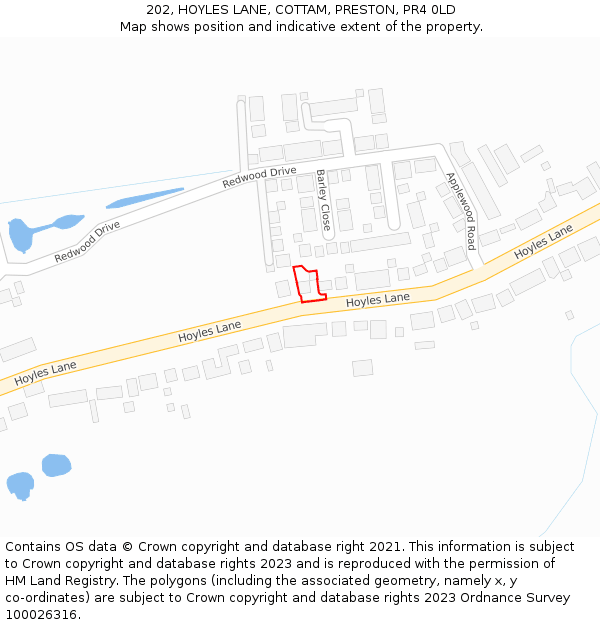 202, HOYLES LANE, COTTAM, PRESTON, PR4 0LD: Location map and indicative extent of plot