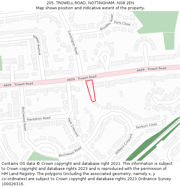 205, TROWELL ROAD, NOTTINGHAM, NG8 2EN: Location map and indicative extent of plot