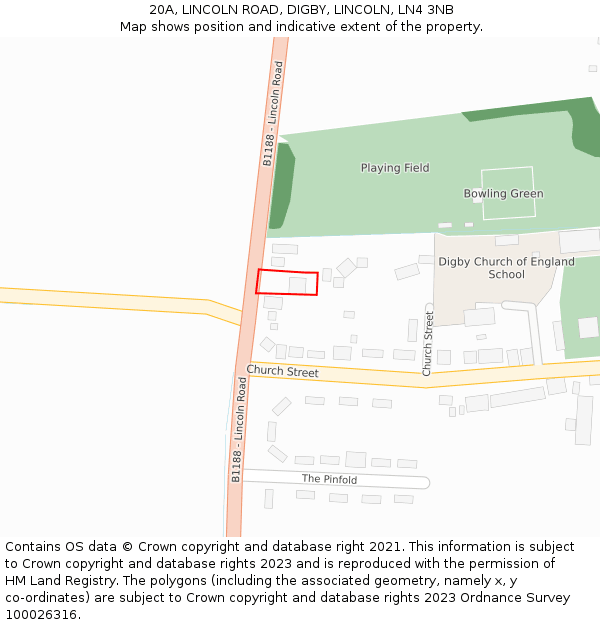 20A, LINCOLN ROAD, DIGBY, LINCOLN, LN4 3NB: Location map and indicative extent of plot