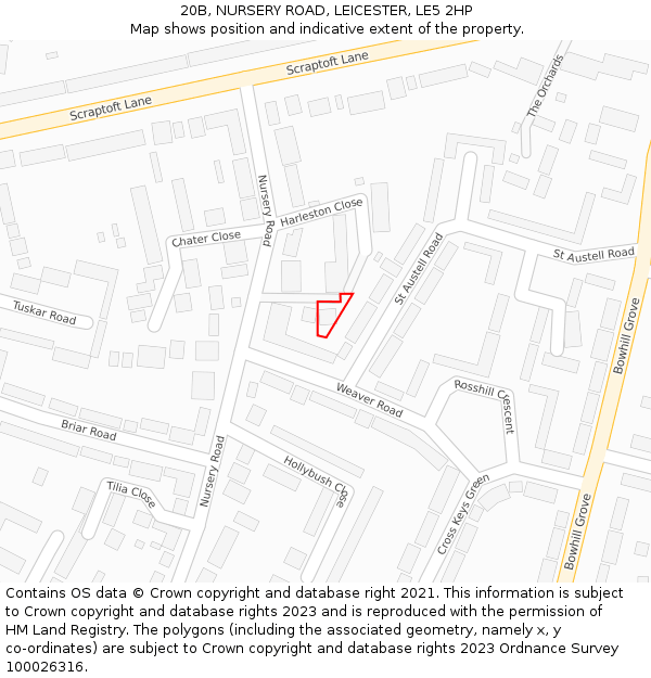 20B, NURSERY ROAD, LEICESTER, LE5 2HP: Location map and indicative extent of plot