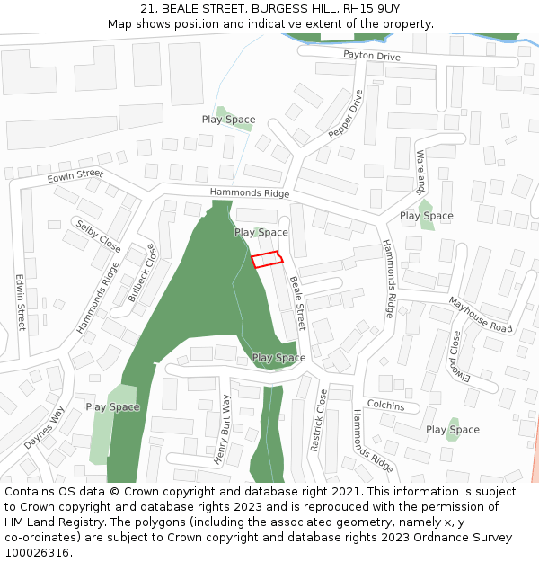 21, BEALE STREET, BURGESS HILL, RH15 9UY: Location map and indicative extent of plot