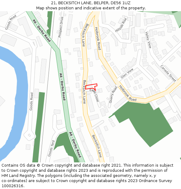 21, BECKSITCH LANE, BELPER, DE56 1UZ: Location map and indicative extent of plot