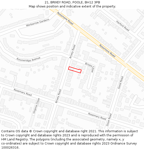 21, BRIXEY ROAD, POOLE, BH12 3PB: Location map and indicative extent of plot