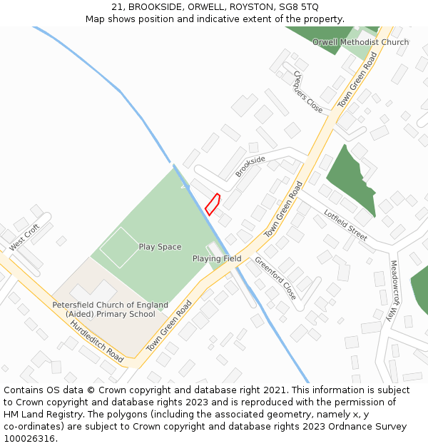 21, BROOKSIDE, ORWELL, ROYSTON, SG8 5TQ: Location map and indicative extent of plot