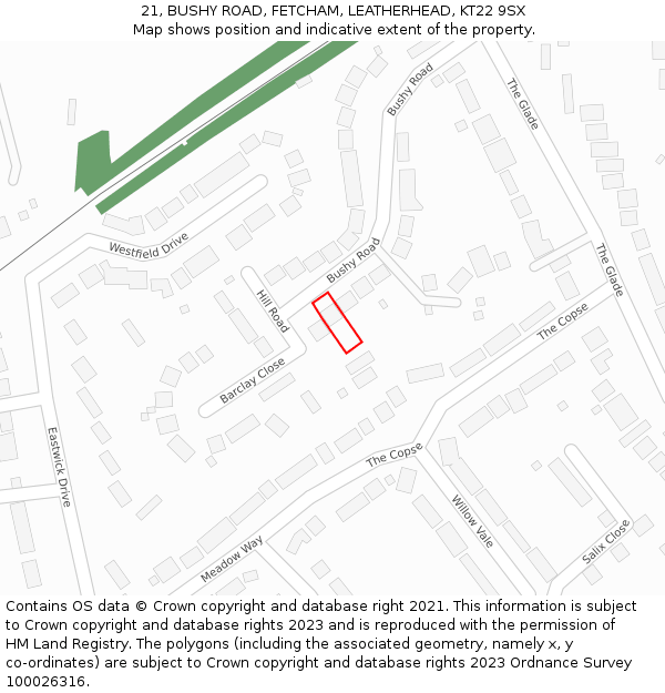 21, BUSHY ROAD, FETCHAM, LEATHERHEAD, KT22 9SX: Location map and indicative extent of plot