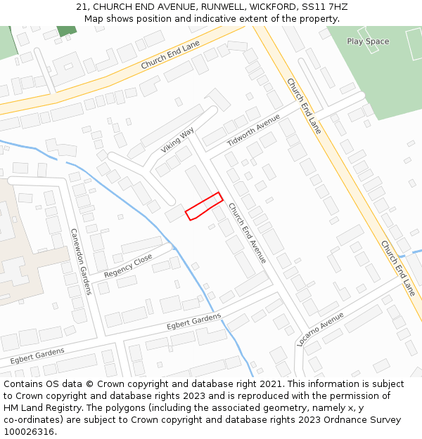 21, CHURCH END AVENUE, RUNWELL, WICKFORD, SS11 7HZ: Location map and indicative extent of plot