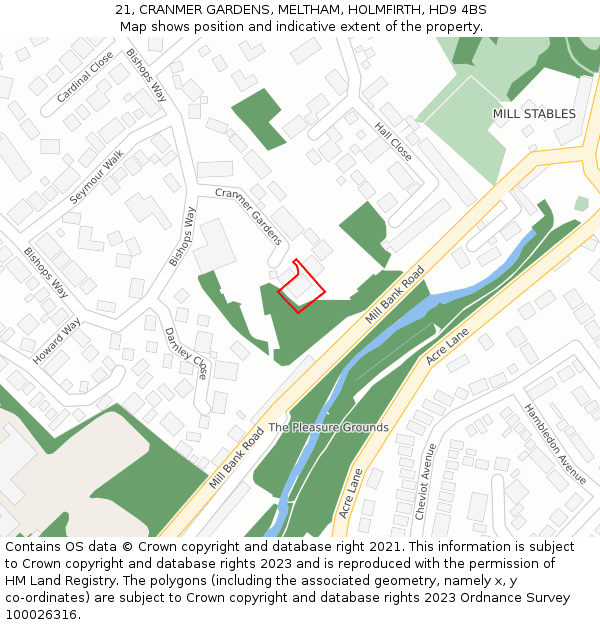 21, CRANMER GARDENS, MELTHAM, HOLMFIRTH, HD9 4BS: Location map and indicative extent of plot