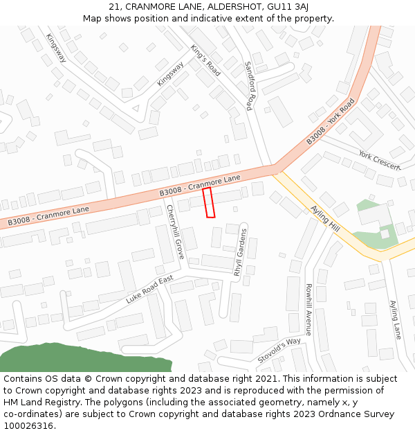 21, CRANMORE LANE, ALDERSHOT, GU11 3AJ: Location map and indicative extent of plot