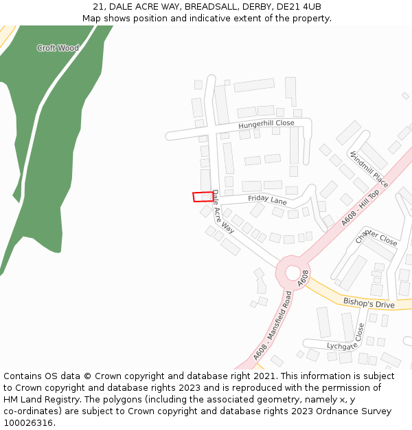 21, DALE ACRE WAY, BREADSALL, DERBY, DE21 4UB: Location map and indicative extent of plot