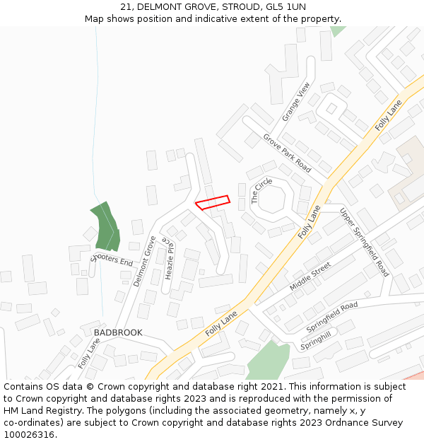 21, DELMONT GROVE, STROUD, GL5 1UN: Location map and indicative extent of plot