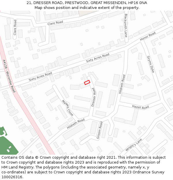 21, DRESSER ROAD, PRESTWOOD, GREAT MISSENDEN, HP16 0NA: Location map and indicative extent of plot