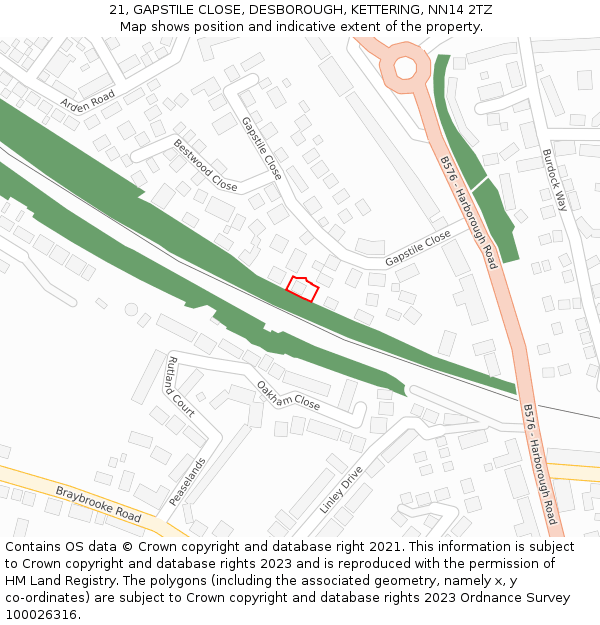 21, GAPSTILE CLOSE, DESBOROUGH, KETTERING, NN14 2TZ: Location map and indicative extent of plot