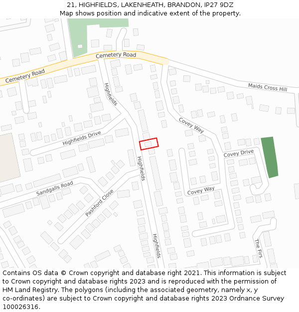 21, HIGHFIELDS, LAKENHEATH, BRANDON, IP27 9DZ: Location map and indicative extent of plot