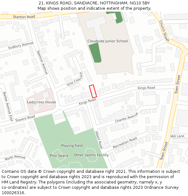 21, KINGS ROAD, SANDIACRE, NOTTINGHAM, NG10 5BY: Location map and indicative extent of plot