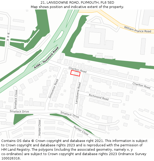 21, LANSDOWNE ROAD, PLYMOUTH, PL6 5ED: Location map and indicative extent of plot