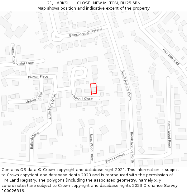 21, LARKSHILL CLOSE, NEW MILTON, BH25 5RN: Location map and indicative extent of plot