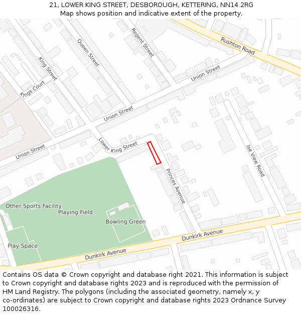 21, LOWER KING STREET, DESBOROUGH, KETTERING, NN14 2RG: Location map and indicative extent of plot