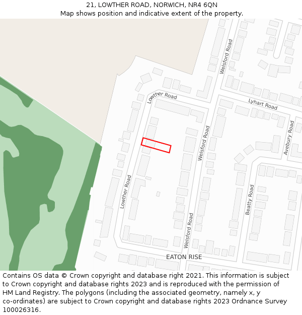 21, LOWTHER ROAD, NORWICH, NR4 6QN: Location map and indicative extent of plot