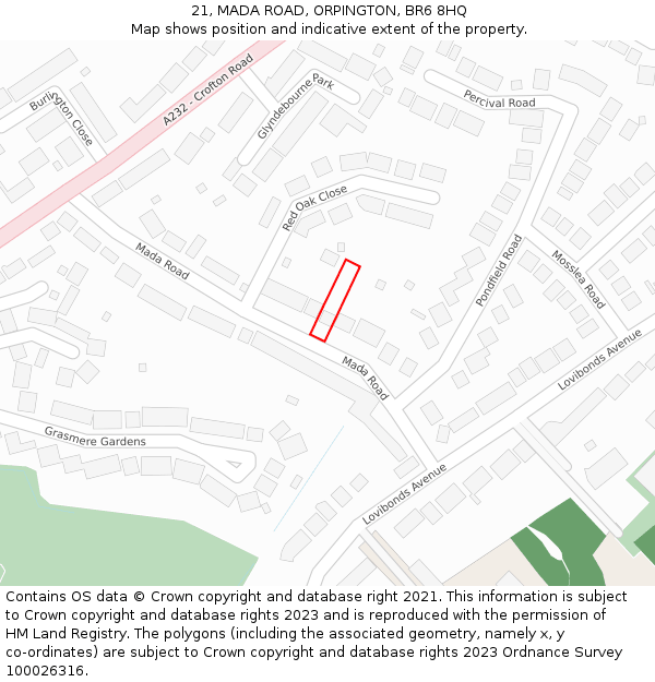 21, MADA ROAD, ORPINGTON, BR6 8HQ: Location map and indicative extent of plot