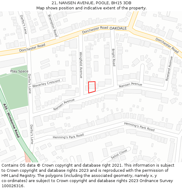 21, NANSEN AVENUE, POOLE, BH15 3DB: Location map and indicative extent of plot