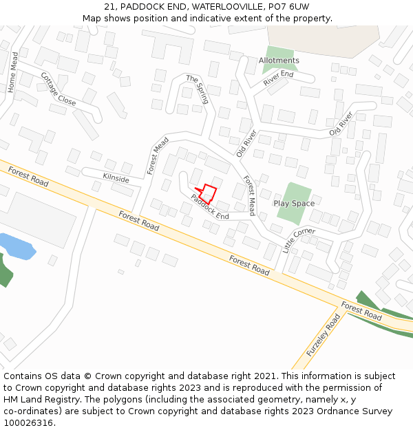 21, PADDOCK END, WATERLOOVILLE, PO7 6UW: Location map and indicative extent of plot