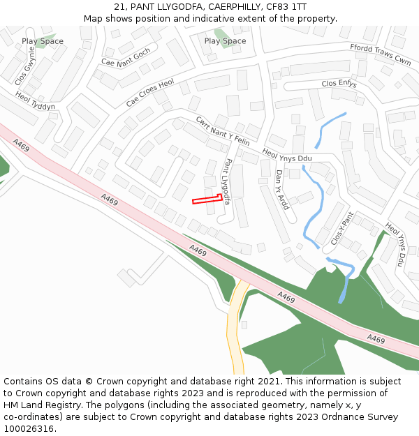 21, PANT LLYGODFA, CAERPHILLY, CF83 1TT: Location map and indicative extent of plot