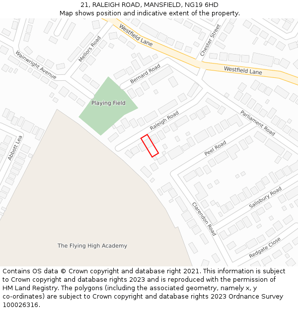 21, RALEIGH ROAD, MANSFIELD, NG19 6HD: Location map and indicative extent of plot