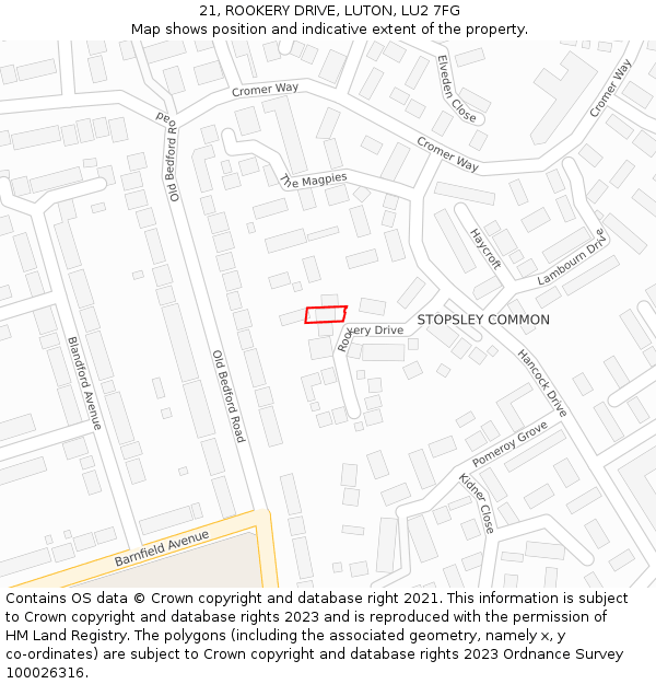 21, ROOKERY DRIVE, LUTON, LU2 7FG: Location map and indicative extent of plot