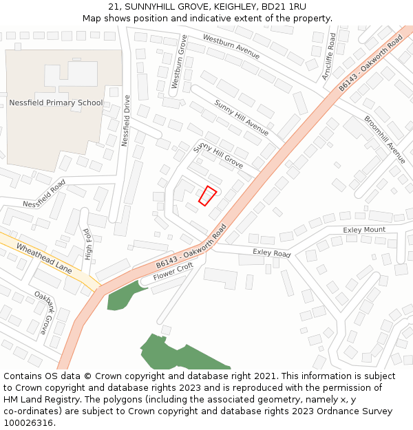 21, SUNNYHILL GROVE, KEIGHLEY, BD21 1RU: Location map and indicative extent of plot