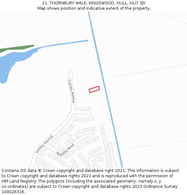 21, THORNBURY WALK, KINGSWOOD, HULL, HU7 3JY: Location map and indicative extent of plot