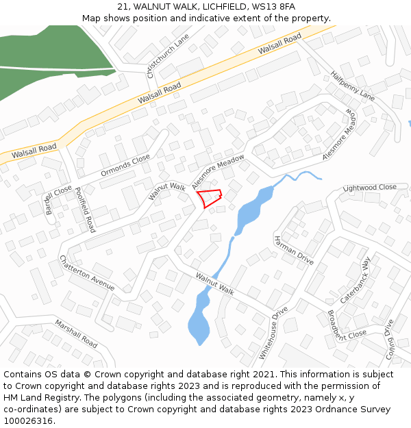 21, WALNUT WALK, LICHFIELD, WS13 8FA: Location map and indicative extent of plot