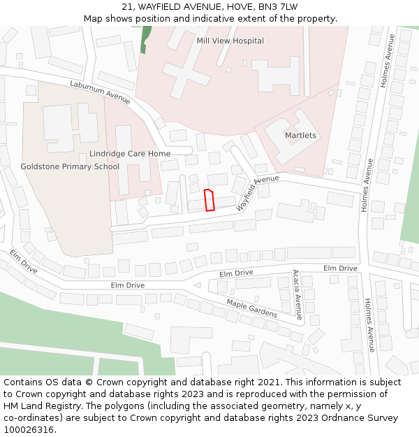 21, WAYFIELD AVENUE, HOVE, BN3 7LW: Location map and indicative extent of plot