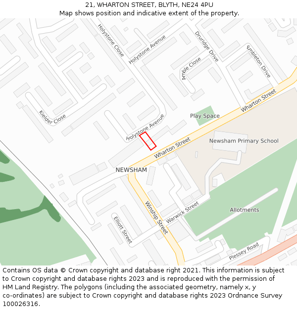21, WHARTON STREET, BLYTH, NE24 4PU: Location map and indicative extent of plot