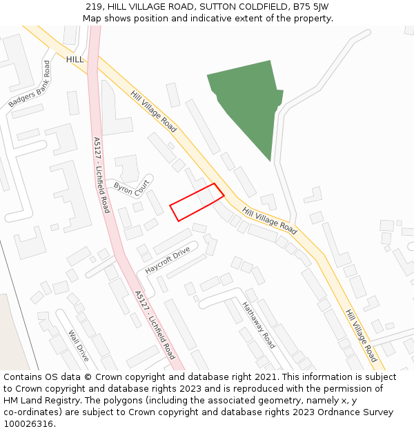 219, HILL VILLAGE ROAD, SUTTON COLDFIELD, B75 5JW: Location map and indicative extent of plot