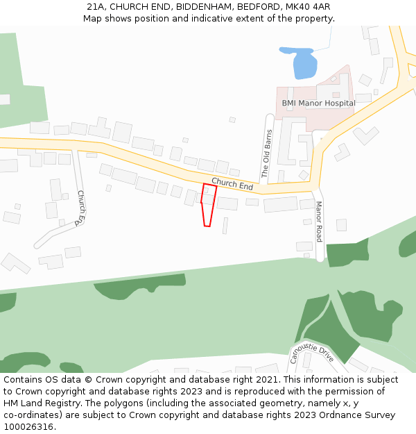 21A, CHURCH END, BIDDENHAM, BEDFORD, MK40 4AR: Location map and indicative extent of plot