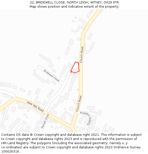 22, BRIDEWELL CLOSE, NORTH LEIGH, WITNEY, OX29 6TR: Location map and indicative extent of plot