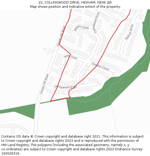 22, COLLINGWOOD DRIVE, HEXHAM, NE46 2JA: Location map and indicative extent of plot