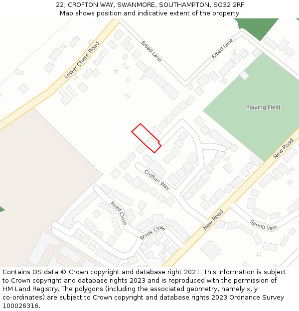 22, CROFTON WAY, SWANMORE, SOUTHAMPTON, SO32 2RF: Location map and indicative extent of plot