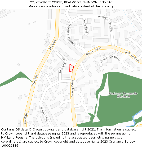 22, KEYCROFT COPSE, PEATMOOR, SWINDON, SN5 5AE: Location map and indicative extent of plot