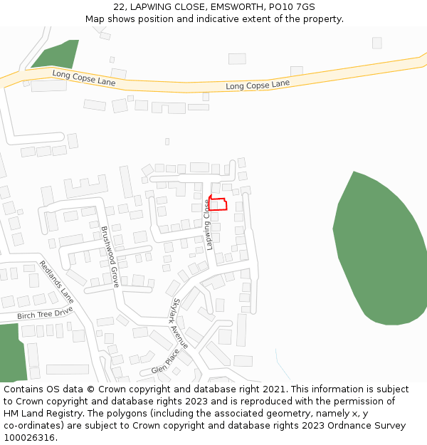 22, LAPWING CLOSE, EMSWORTH, PO10 7GS: Location map and indicative extent of plot