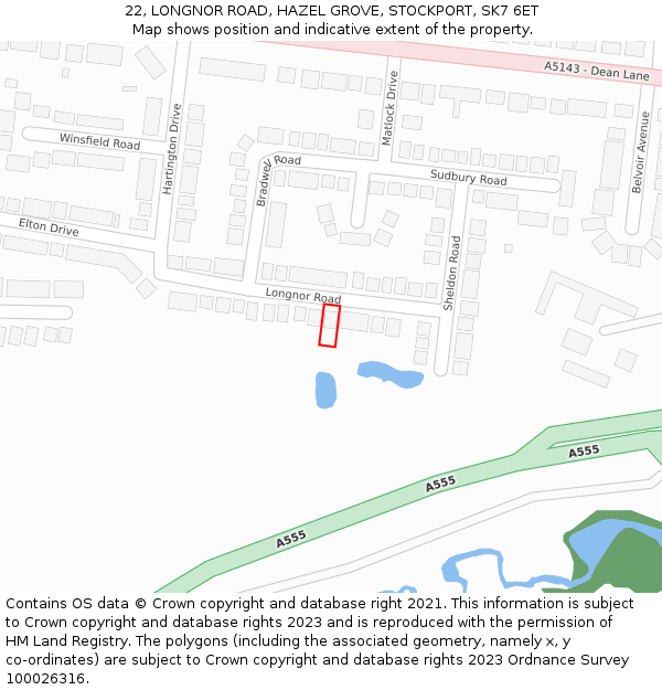 22, LONGNOR ROAD, HAZEL GROVE, STOCKPORT, SK7 6ET: Location map and indicative extent of plot