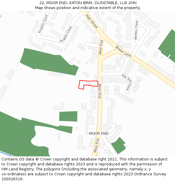 22, MOOR END, EATON BRAY, DUNSTABLE, LU6 2HN: Location map and indicative extent of plot