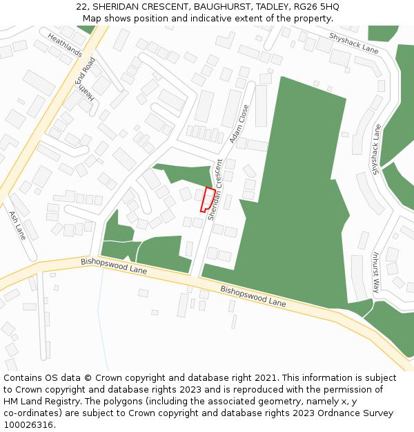 22, SHERIDAN CRESCENT, BAUGHURST, TADLEY, RG26 5HQ: Location map and indicative extent of plot