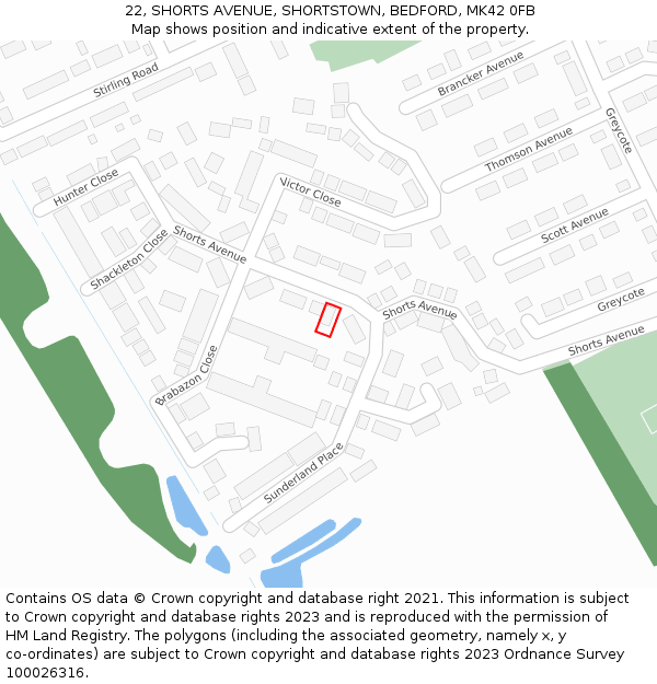 22, SHORTS AVENUE, SHORTSTOWN, BEDFORD, MK42 0FB: Location map and indicative extent of plot