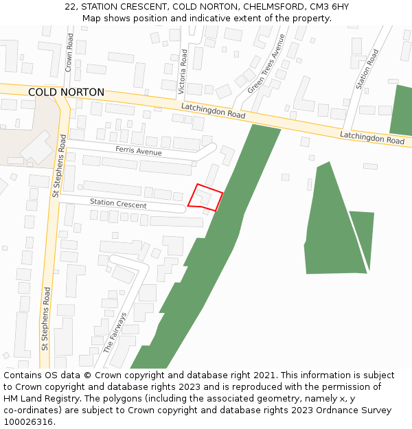 22, STATION CRESCENT, COLD NORTON, CHELMSFORD, CM3 6HY: Location map and indicative extent of plot